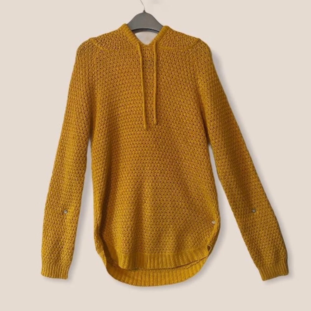 Drawstring Knitted Hoodie Sweater (Mustard Yellow)